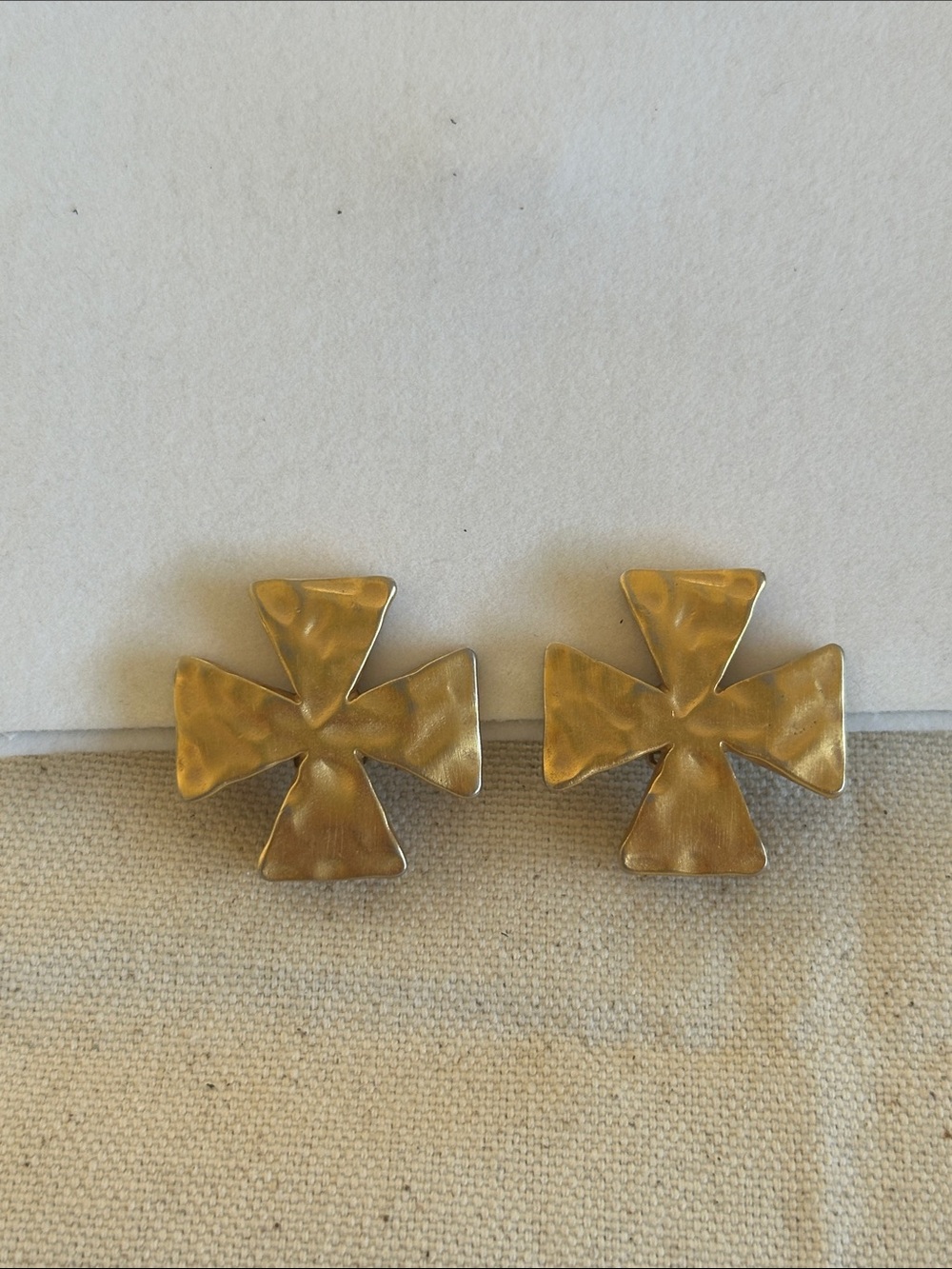Anne Klein Chunky Gold Cross Clip on Earrings